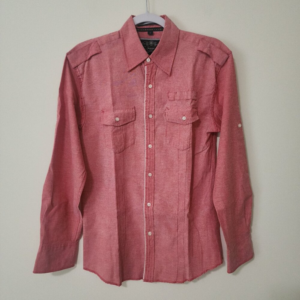 Bonafide 20 for 20 Club Mens Button-Up Shirt Pink Roll-Up Sleeve Workwear Size S